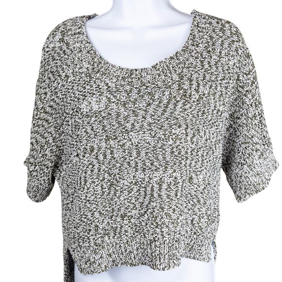 BCBGMaxazria Boxy White Green Variegated Knit Short Sleeve Ribbed Sweater S - Picture 1 of 9